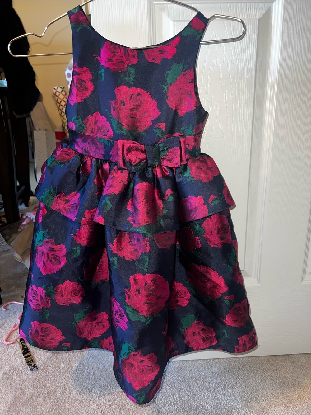 Janie and Jack Navy Dress with Bright Pink Rose Print